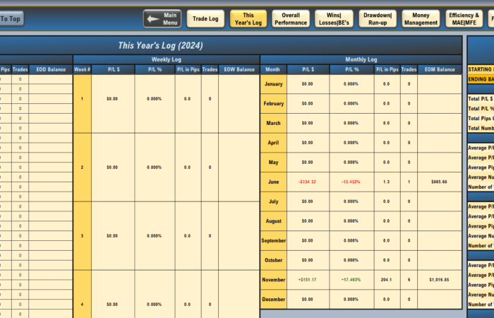 Excel trading Journal stocks, options, forex, futures, crypto, and CFD's